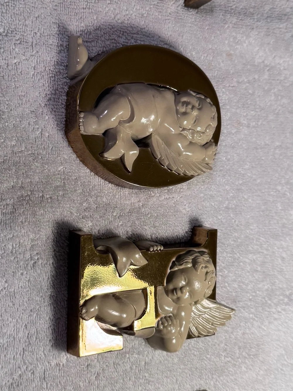 Vintage Christmas MCM Gold NOEL Cherubs Burwood Angel Xmas Mantle Decor VNT